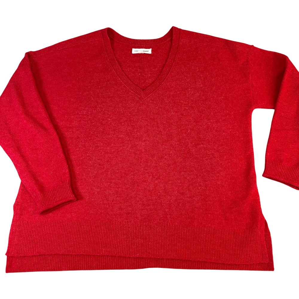 Lucky Brand Womens Red V-Neck Pullover Sweater Relaxed Fit Size L RN 80318